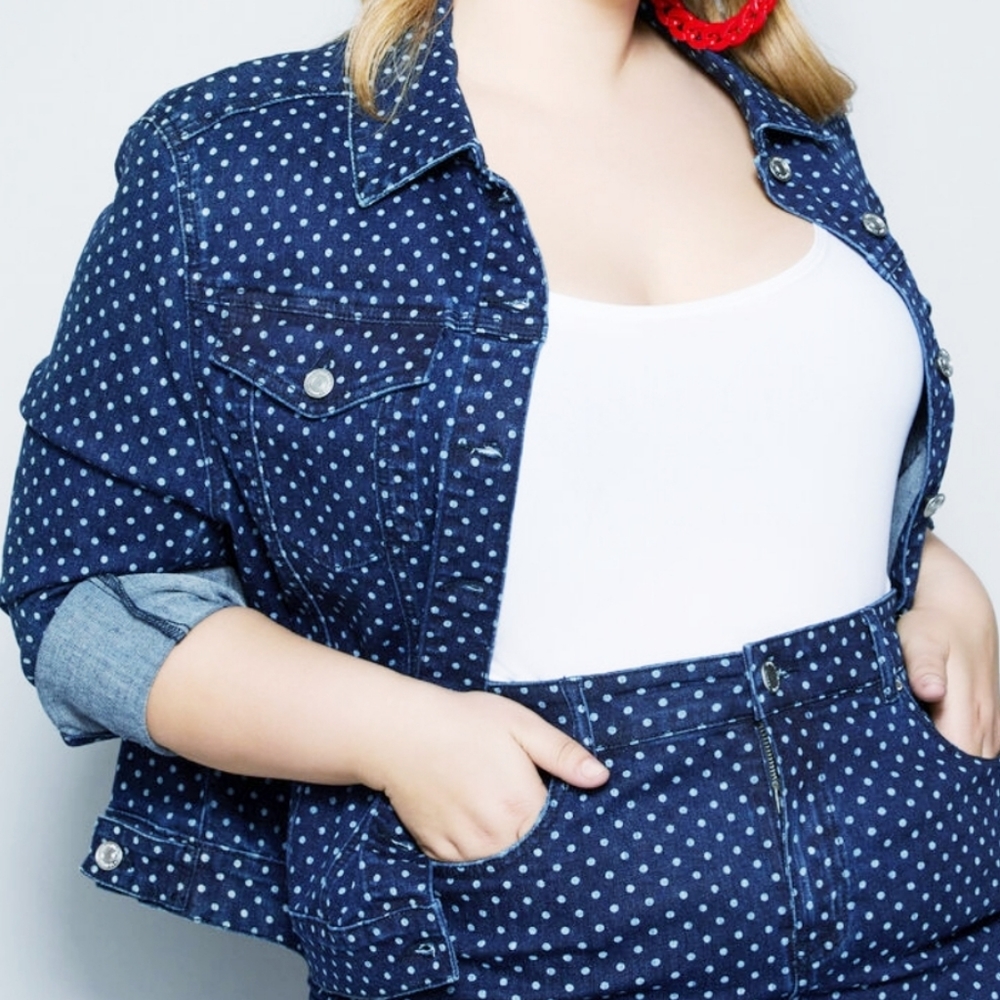 Dark-wash Polka Dot Denim Jean Jacket